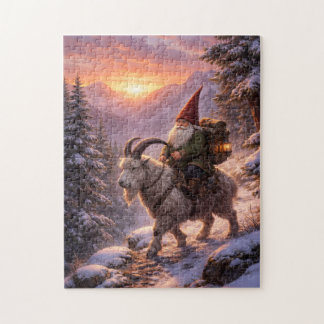 Gnome riding mountain goat pussel