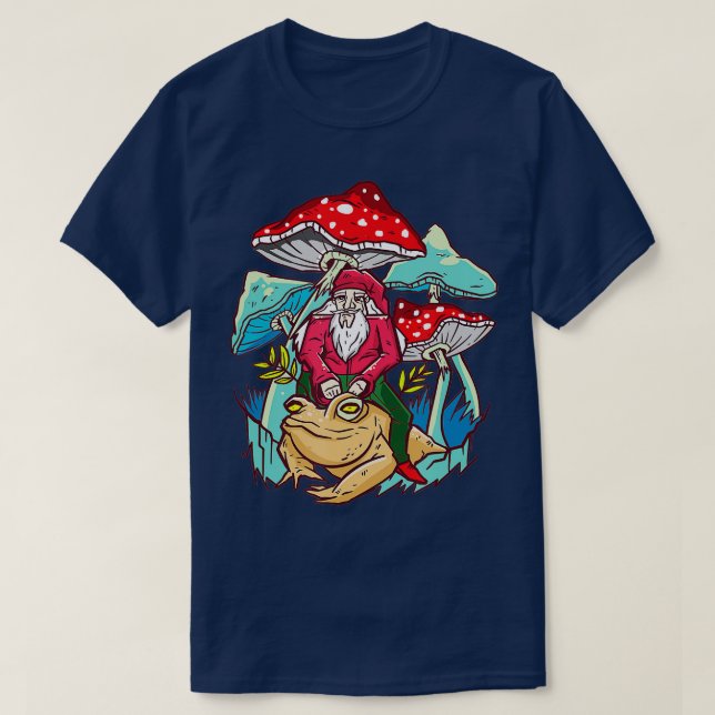 Gnome Riding på Bufo Alvarius Toad Mushroom Fantas T Shirt (Design framsida)