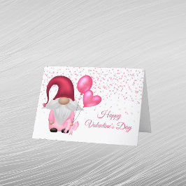 Gnome Rosa Balloons Valentine Helgkort