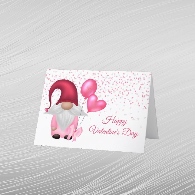 Gnome Rosa Balloons Valentine Helgkort (Skapare uppladdad)