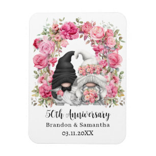 Gnome Rosa Blommigt Arch 50:e Bröllop-årsdagen Magnet