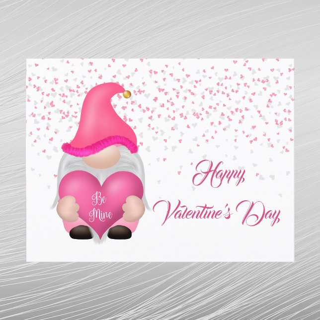 Gnome Rosa Heart Valentine Helg Vykort (Skapare uppladdad)
