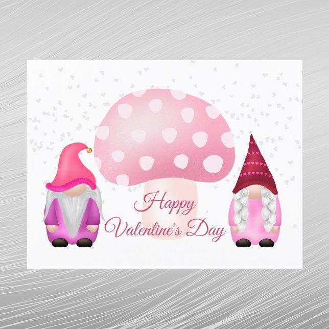 Gnome Rosa Mushroom Valentine Helg Vykort (Skapare uppladdad)