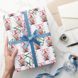 Gnome Santa with Background Julgranar Presentpapper