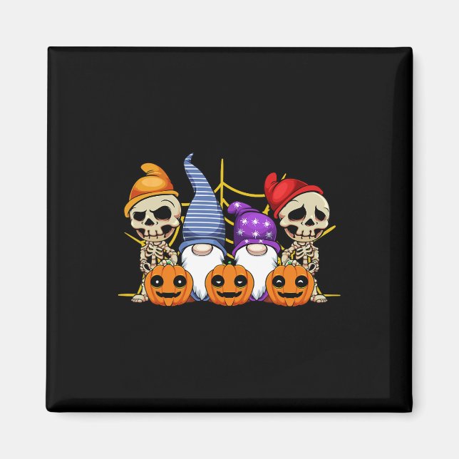 Gnome Skeleton Lazy Halloween Costume Cute Pumpkin Magnet (Framsidan)