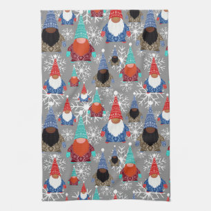 Gnome Snowflake Illustrations jul Mönster Kökshandduk