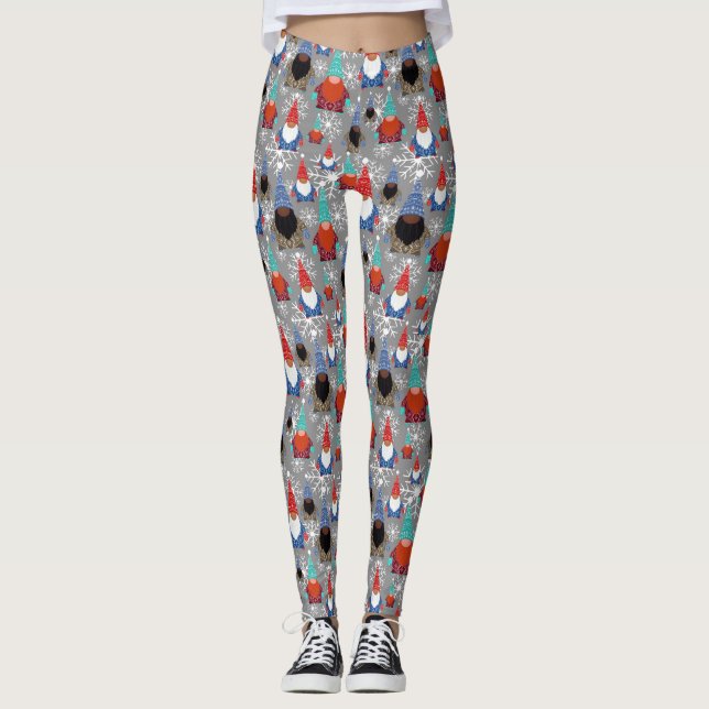 Gnome Snowflake Illustrations jul Mönster Leggings (Framsida)