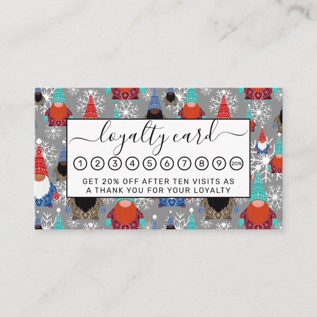 Gnome Snowflake Illustrations jul Mönster Lojalitetskort (Framsida)