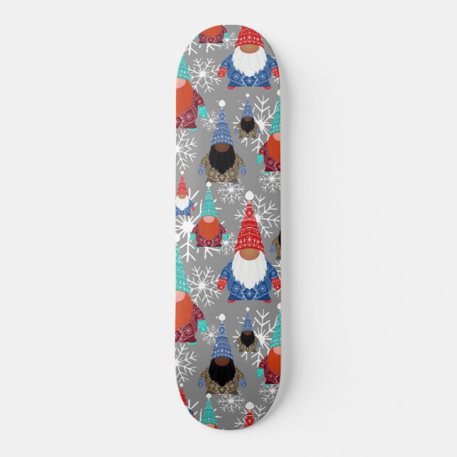 Gnome Snowflake Illustrations jul Mönster Mini Skateboard Bräda 18,5 Cm (Framsida)