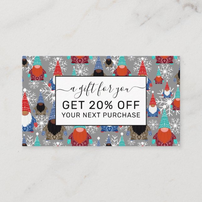Gnome Snowflake Illustrations jul Mönster Rabattkort (Framsida)