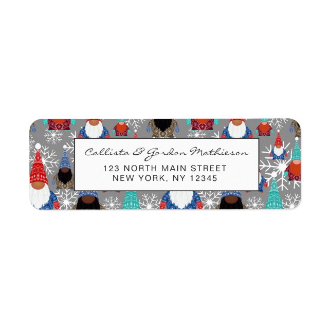 Gnome Snowflake Illustrations jul Mönster Returadress Etikett (Framsidan)