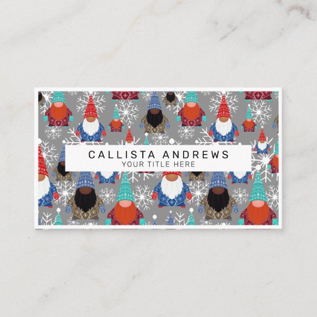 Gnome Snowflake Illustrations jul Mönster Visitkort (Framsida)