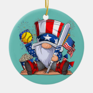 Gnome Softball 4 juli Patriotic Gnomes Julgransprydnad Keramik