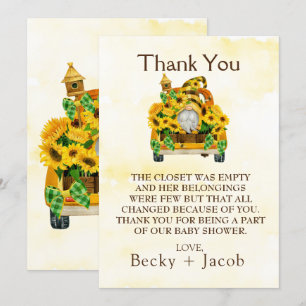 Gnome Solros Bees Baby Shower Tack för dina kort