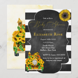 Gnome Solros Bees Chalkboard Baby Shower Inbjudan