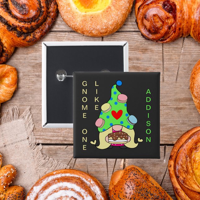 Gnome som ditt namn Cookies Hat Cake Heart Knapp (Gnome One Like Your Name Cookies Hat Cake Heart Button)