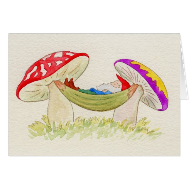 Gnome som sovar på hängmattan hälsningskort (Framsidan Horizontal)