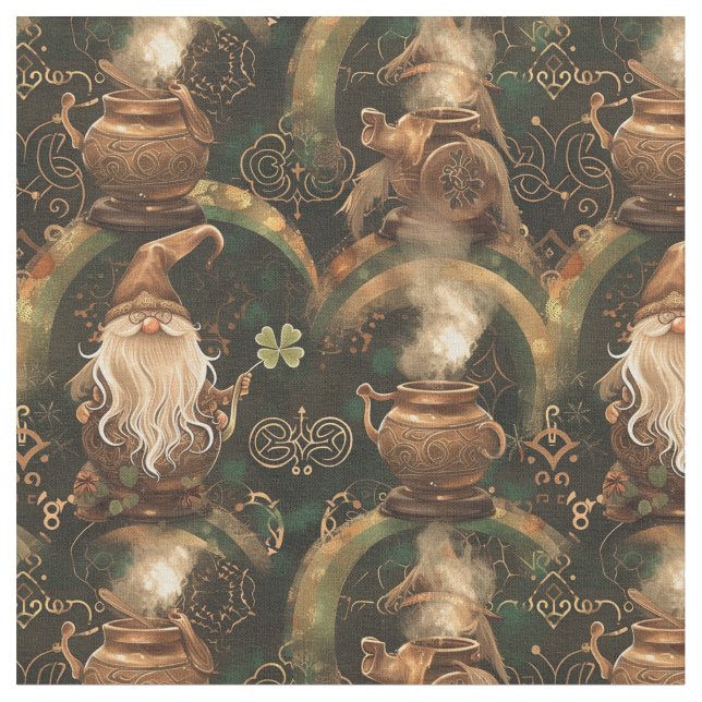 Gnome St. Patrick Pot och Rainbow Mönster Tyg (Närbild)