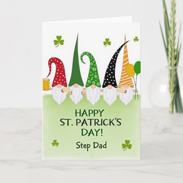 Gnome St Patricks Step Dad Glitter Card Kort (Framsida)