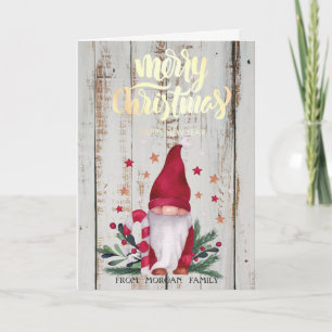 Gnome,Stars Pine Tree Branches Merry Christmas Helgkort