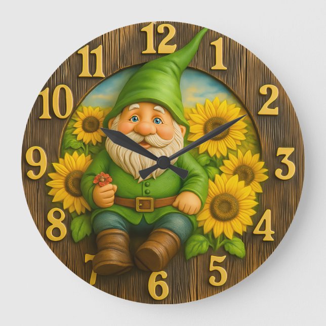 Gnome Sunshine Elf Garden Clock Stor Klocka (Framsida)