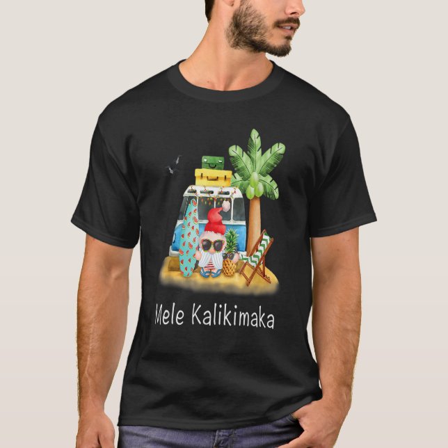 Gnome Surfboard Handflatan Träd Beach Hawaiian Mel T Shirt (Framsida)