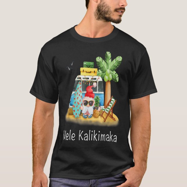 Gnome Surfboard Handflatan Träd Beach Hawaiian Mel T Shirt (Framsida)