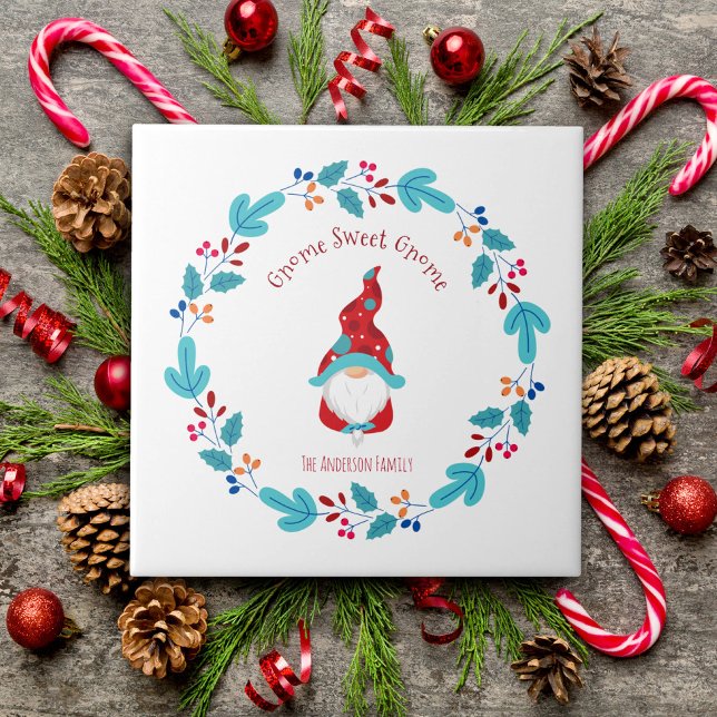 Gnome Sweet Gnome Cute Modern Elf Blommigt Wand Kakelplatta (Skapare uppladdad)