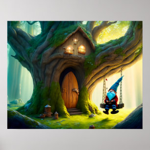 Gnome Swinging på en sväng från hans Träd House. Poster