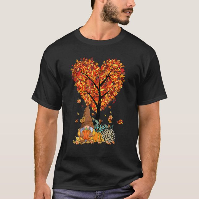 Gnome Thanksgiving Höst löv Träd Pumpkin Patch T Shirt (Framsida)