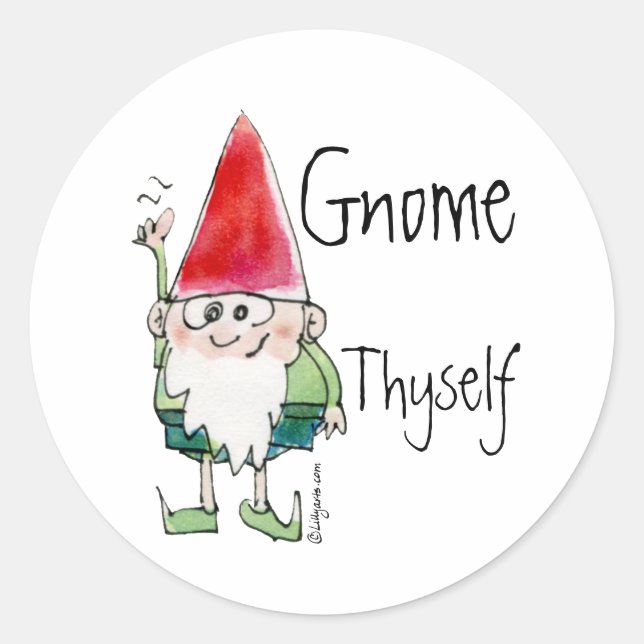 Gnome Thyown Tecknad Sticker Runt Klistermärke (Framsida)
