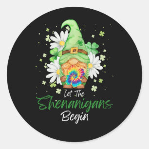 Gnome Tie Dye Shamrock Let Shenanigans Begin St Pa Runt Klistermärke
