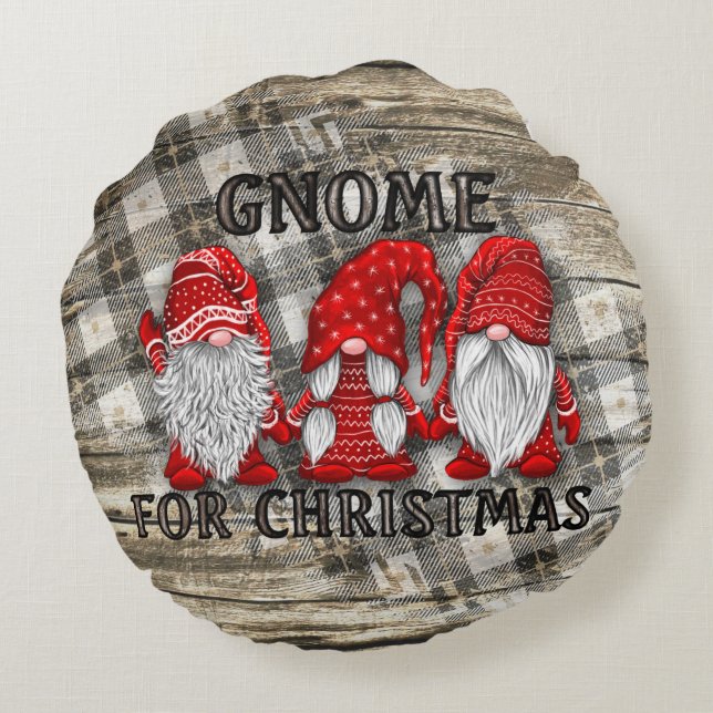 Gnome till julparet Rustic Land Rund Kudde (Baksidan)