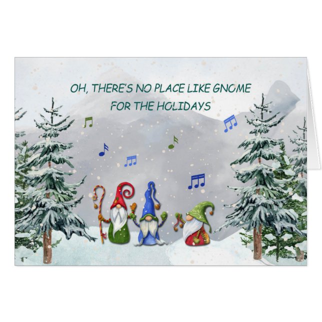 Gnome Trio på Snowy Mountain Top jul Hälsningskort (Framsidan Horizontal)