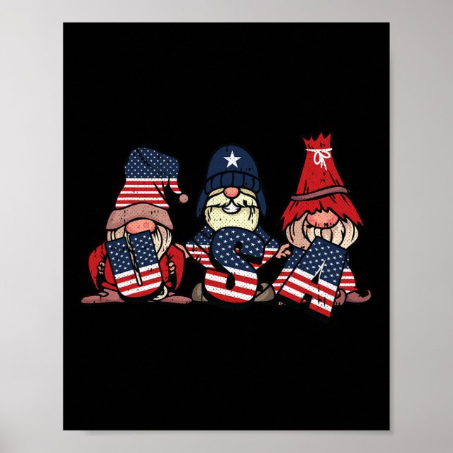 Gnome Usa 4:e juli Cute American Flagga Independe Poster (Framsidan)