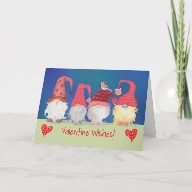 Gnome Valentine Önskemål med fågel Kort (Framsida)