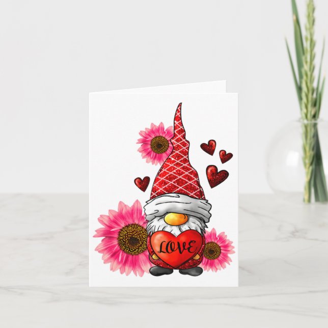 Gnome Valentines Day Cute Gnome Heart Leopard Sunf Kort (Framsida)