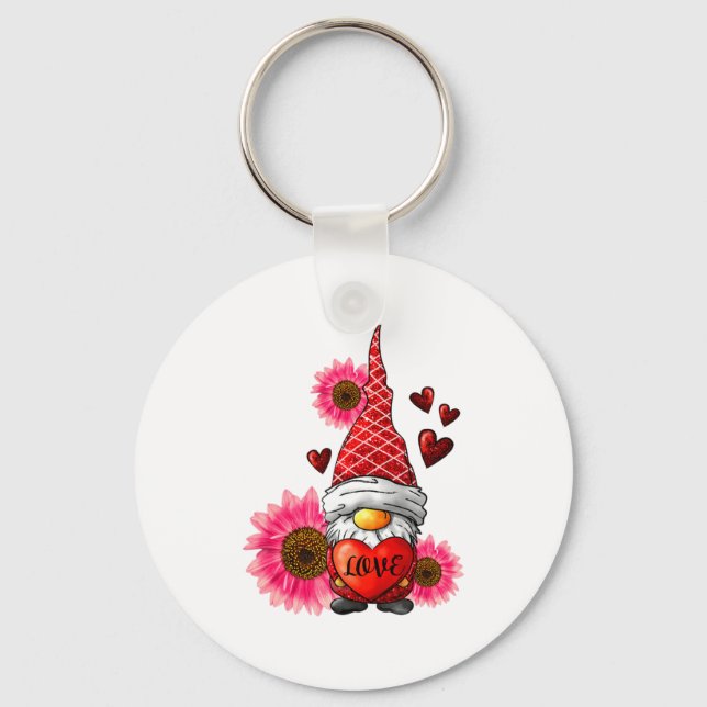Gnome Valentines Day Cute Gnome Heart Leopard Sunf Nyckelring (Framsida)
