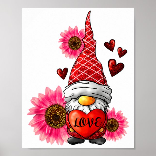 Gnome Valentines Day Cute Gnome Heart Leopard Sunf Poster (Framsidan)