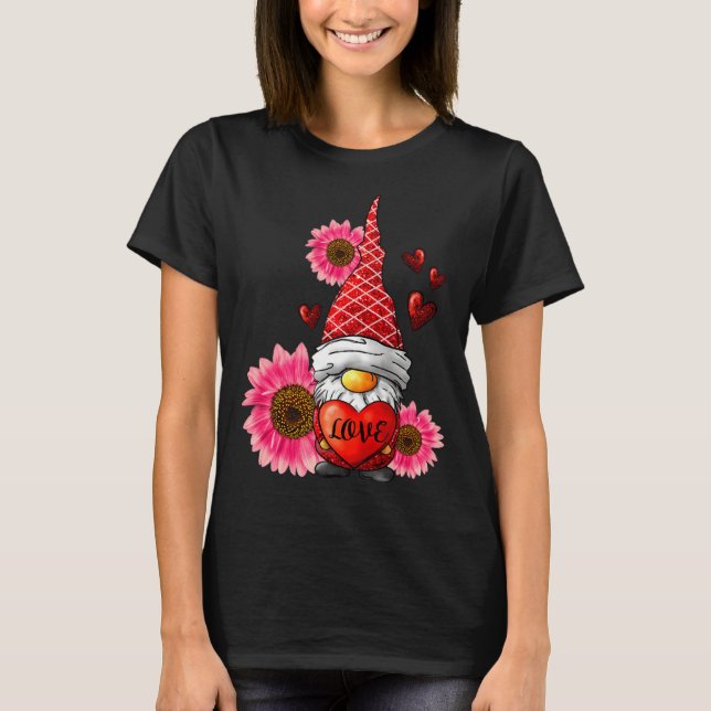 Gnome Valentines Day Cute Gnome Heart Leopard Sunf T Shirt (Framsida)