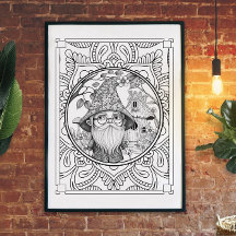 Gnome vid Home Mandala Vuxen Coloring Poster