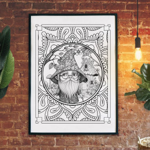 Gnome vid Home Mandala Vuxen Coloring Poster