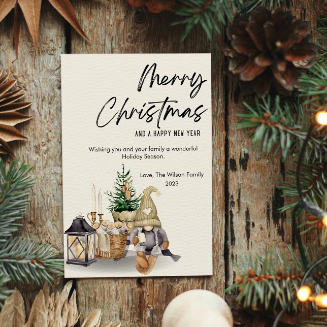 Gnome Watercolor, Mysigt jul, platt Julkort (Skapare uppladdad)