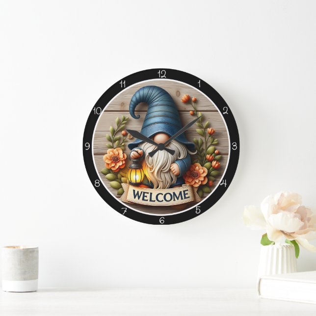 Gnome Welcome Wall Decor Stor Klocka (Hem)