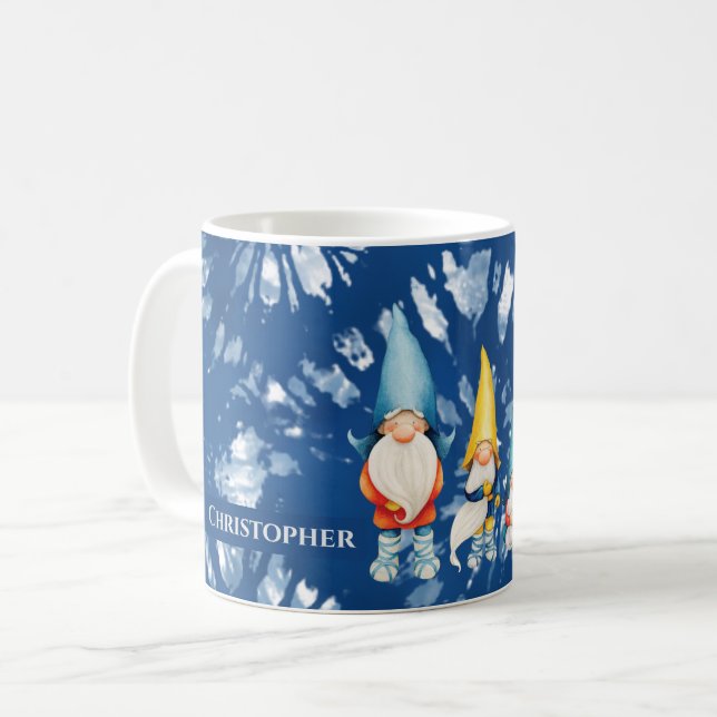 Gnome Whimsical Tie Dye Blue Monogram Kaffemugg (Framsida vänster)