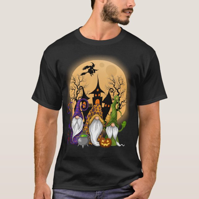 Gnome Witch Halloween Pumpkin Autumn Fall Helgdag T Shirt (Framsida)