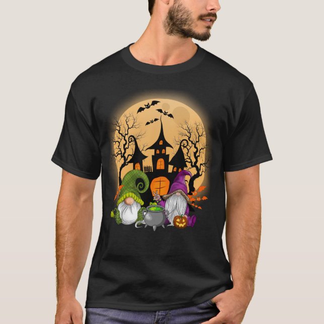 Gnome Witch Halloween Pumpkin Autumn Fall Helgdag T Shirt (Framsida)