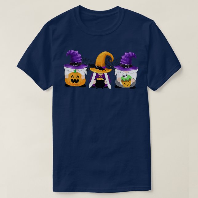 Gnome Witch Jackolantern Bat Spider Halloween Cost T Shirt (Design framsida)