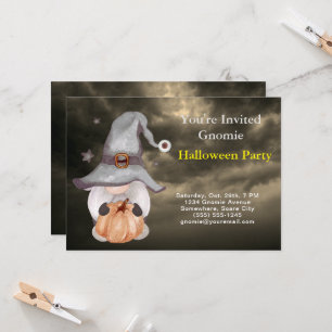 Gnome Witch Pumpkin Cloudy Himlar Halloween fest Inbjudningar