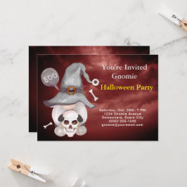 Gnome Witch Skull Cloudy Red Himlar Halloween fest Inbjudningar